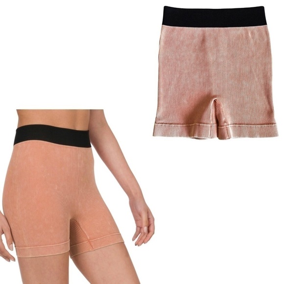Ribbed Ash Rose Washed Color Seamless Bike Shorts Size L/XL - Picture 2 of 10